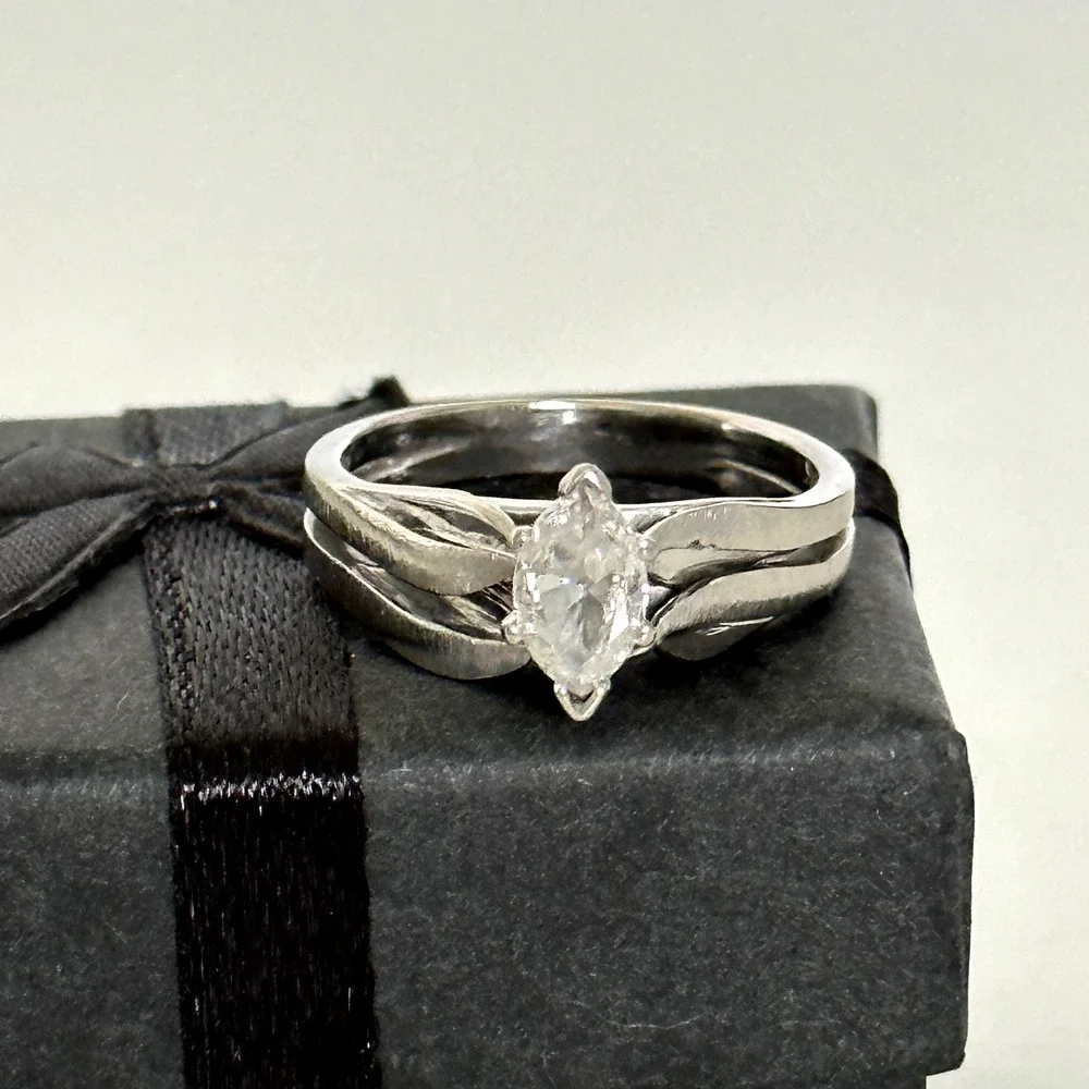14K White Yellow Gold Natural Marquise VS Diamond Engagement Band Ring Size 6.25